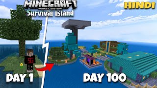 I Survived 100 Days on A SURVIVAL ISLAND in Minecraft pocket edition! Hindi Minecraft 100 days 🤩