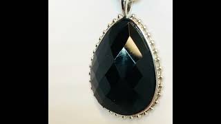 Vintage Black Faceted Oversized Acrylic Teardrop Pendant Silver Tone rope Chain Statement Necklace Vintage Black Faceted Oversized Acrylic Teardrop Pendant Silver Tone rope Chain Statement Necklace