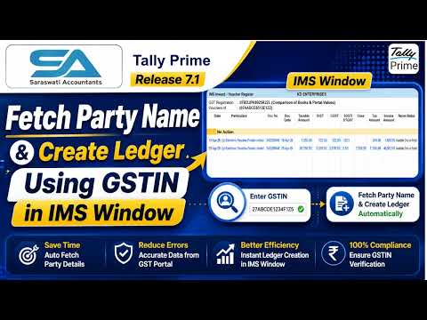 Tally Prime Release 7.1 | Fetch Party Name & Create Ledger Using GSTIN in IMS  #tally #tallyprime7.1