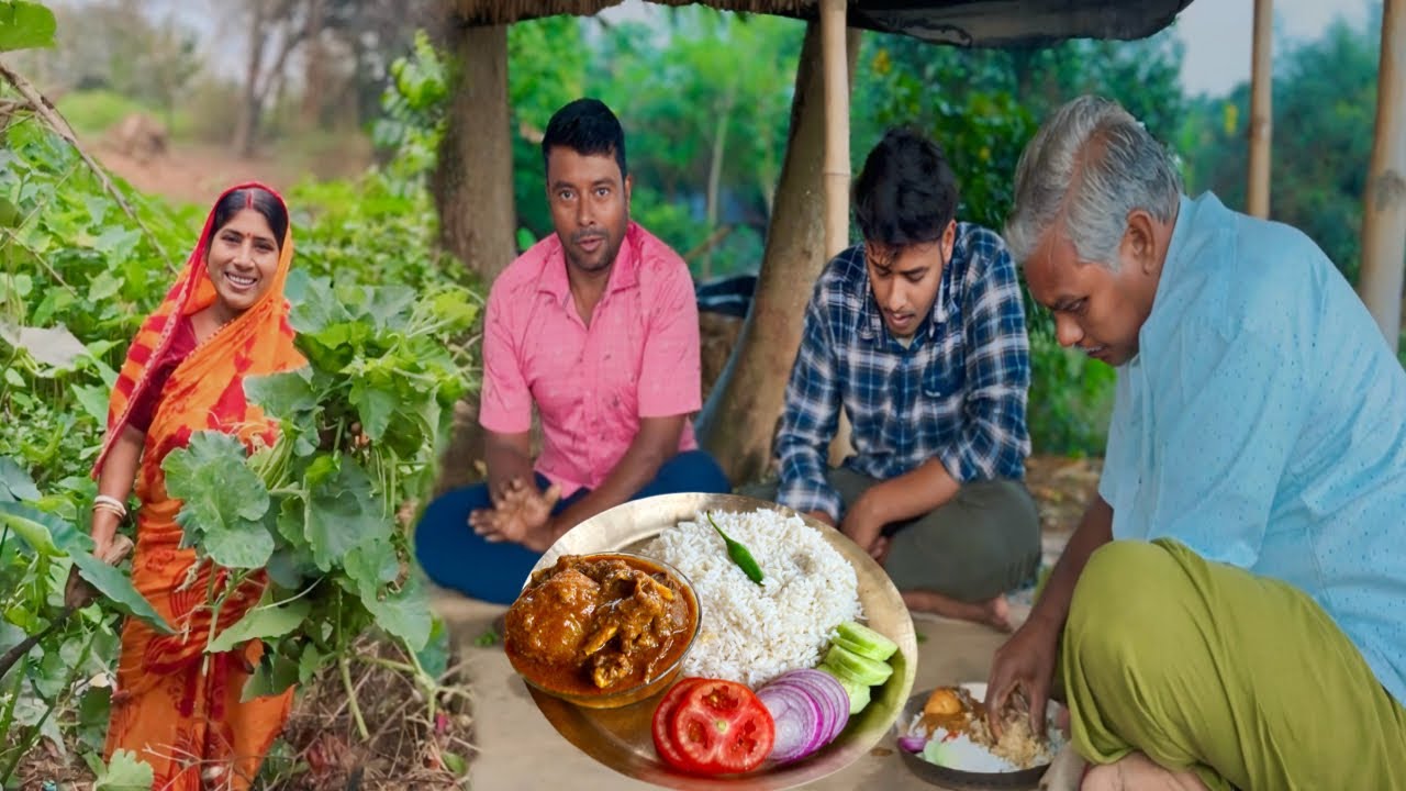 বৃষ্টির দিনে ধামসা আলু দিয়ে মাটন তার সাথে ডালের বড়ি দিয়ে কুমড়ো শাক ||