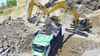 Devita Excavator Operator Digging Loading And Screening Sand Into Dump Trucks