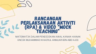 RANCANGAN PERLAKSANAAN AKTIVITI (RPA) “CATERPILLAR NUMBERS” | EED2123 *baca description*