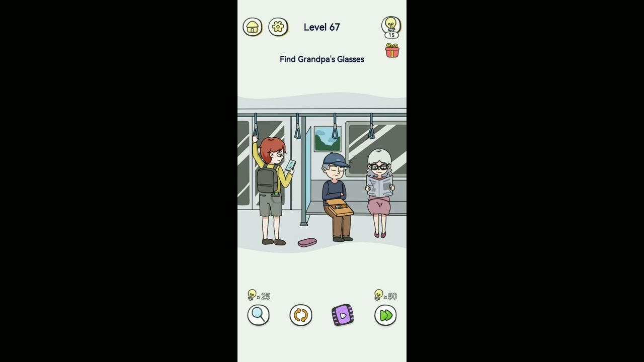 Brain Out 2 Level 67 Find grandpa's glasses walkthrough solution