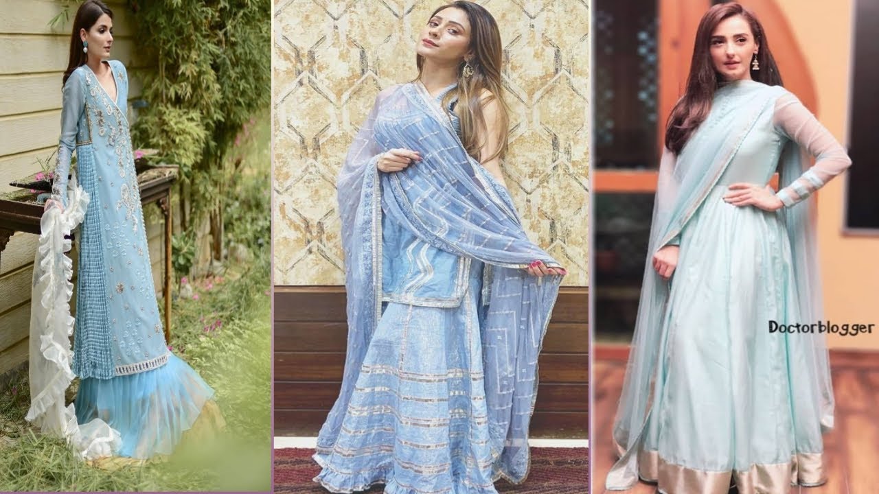 powder blue color combination dress Powder Blue Handloom Mul Chanderi Suit With Gold Pitta Hand Work And E –  Kalasheel