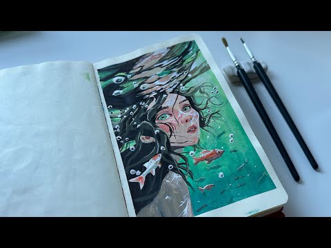 Recreating AI paintings with gouache / Ghibli style / anime girl painting with gouache