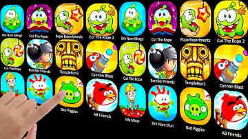 Om Nom Merge, Cut The Rope: Magic+Experiments+2+1, Bomber Friends TempleRun2, Cannon Blast, Idle