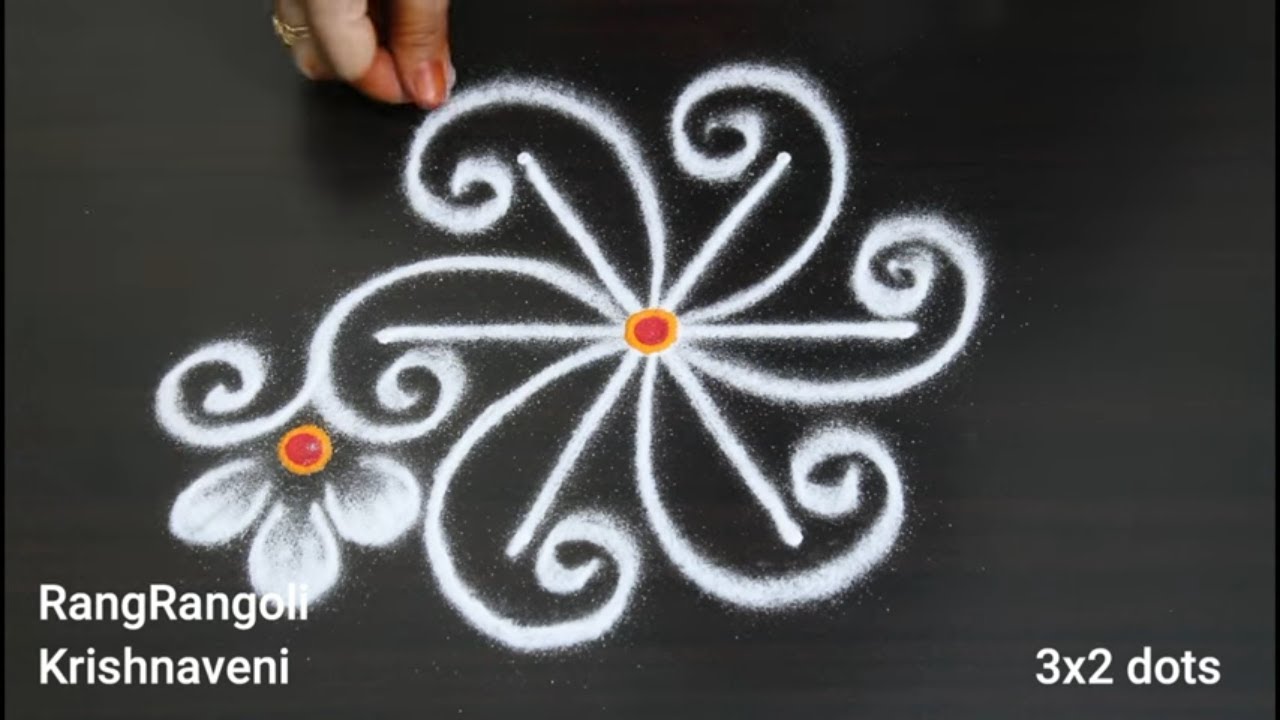 Chinna Muggulu🍀3x2 dots Simple Daily Kolam🍀Apartment Rangoli🍀RangRangoli Krishnaveni
