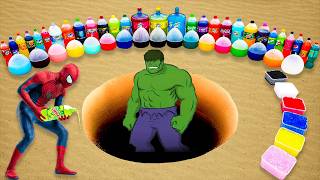 Big Toothpaste Eruption from Hulk Hole with Giant Fanta, Soda Balloons, Pepsi, Coca-Cola vs Mentos