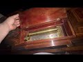 Early Drop End Cylinder Music Box in Fruit Wood Case , 90 tooth comb, Maker Unknown, #10110