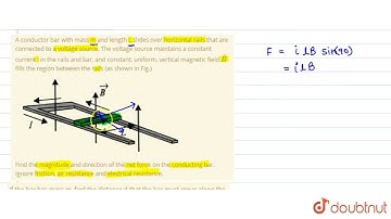 A conductor bar with mass m and length L slides over horizontal rails that are connected