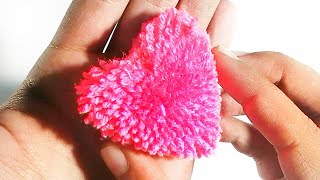 How to make heart shape pompom | woolen handmade craft / home decoration ideas