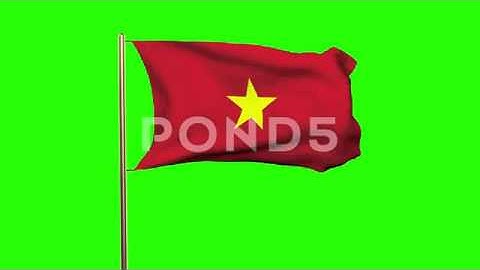 Vietnam Flag With Cloud Waving In The Wind. Green Screen, Alpha Matte. Loopable
