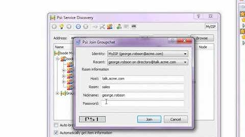 Joining a chatroom in PSI on M-Link