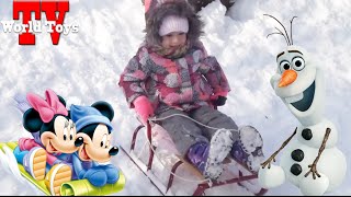 Детские санки. Арина катается на санках и кидается снежками | VLOG | Children sledges
