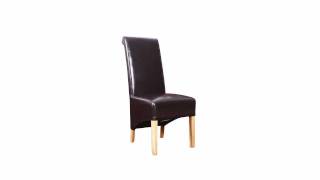 Furnisho - Scroll Back Real Leather Dining Chairs - Oak Legs - New Dining Room Furniture