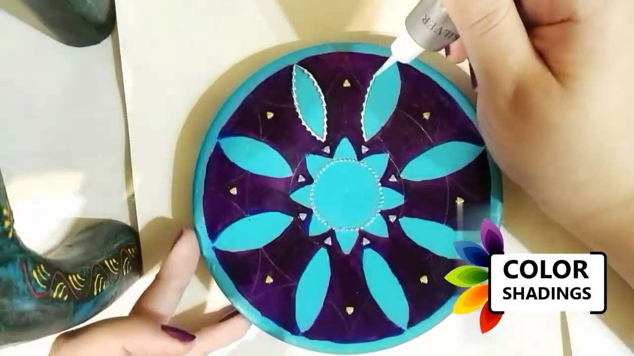 How to paint a turquoise mandala painting on a plate