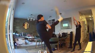 Girl Slips And Fall While Trying To High Kick Pillow - 1504006