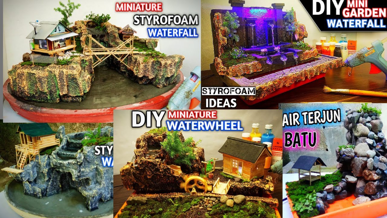 Mini Waterfall Garden Ideas (5 AWESOME IDEAS WATERFALL MODELS DIORAMA) with Styrofoam