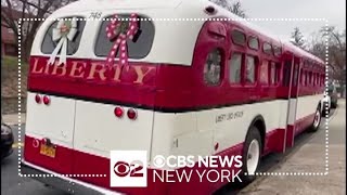 1958 GMC bus used to make food donation delivery in Westchester County