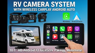 RV Camera System with Wireless Carplay Android Auto, 5 1080P Backup Camera Dash Cam