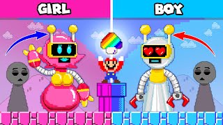 Pink And Blue Challenge Mario Vs Evolution Of Sprunki Fun Bot Adn Mario Game