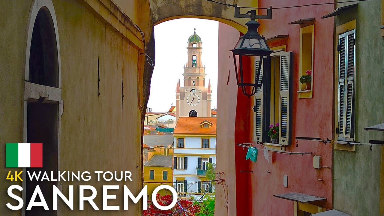 Sanremo, Italy. Walking tour around the Festival City. Feel the City of Flowers like you were there.