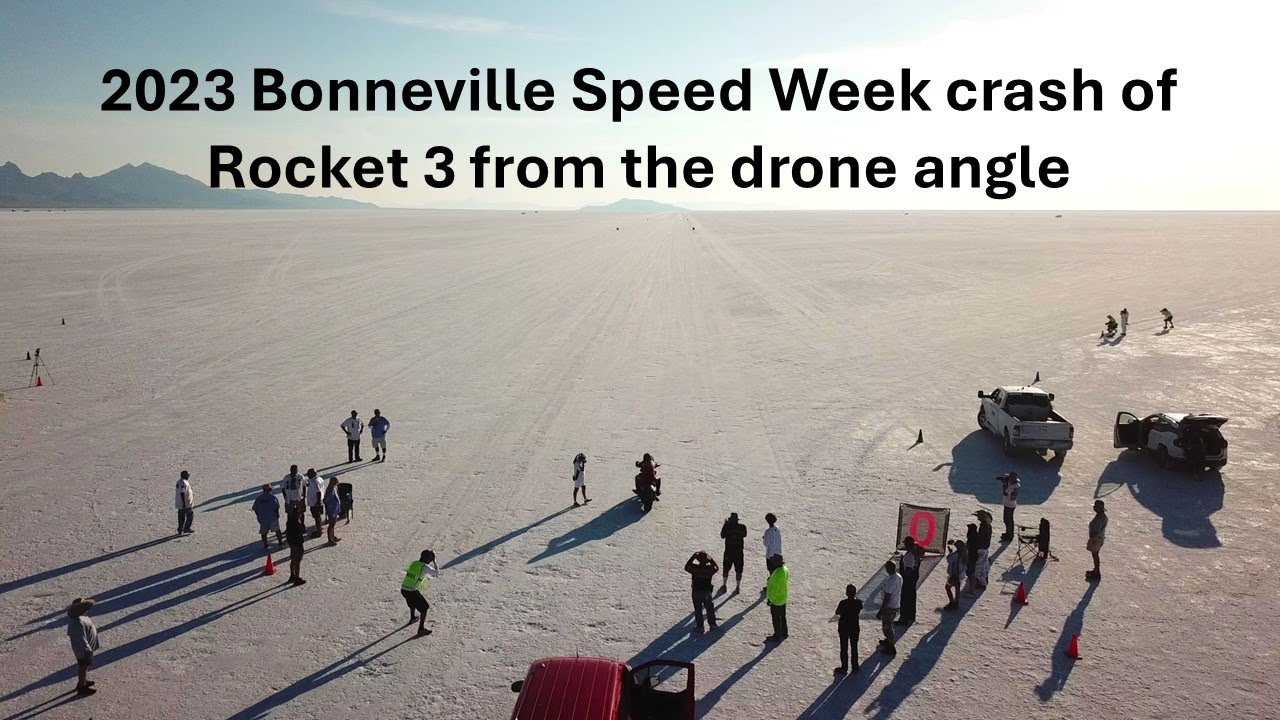 New drone footage from Rocket 3 crash at 2023 Bonneville Speed Week