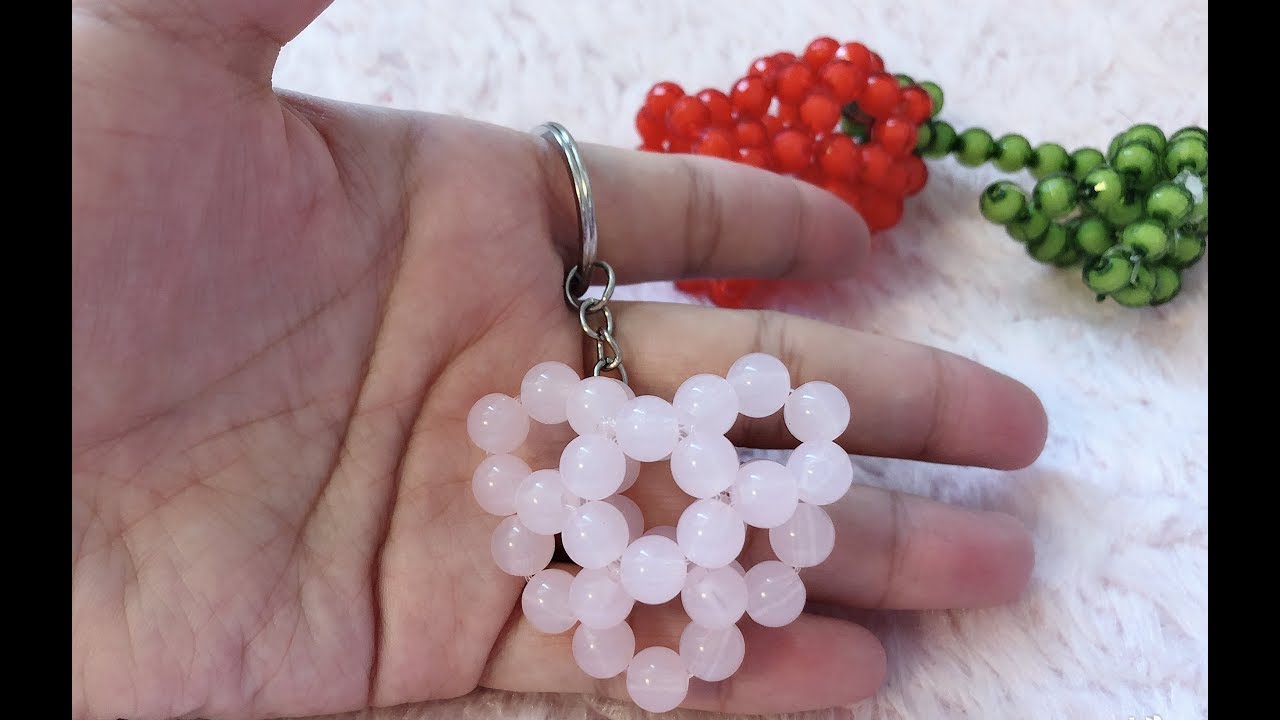 DIY kawaii bead Love Heart Keychain 水晶串珠教学 可爱的镂空爱心小挂饰