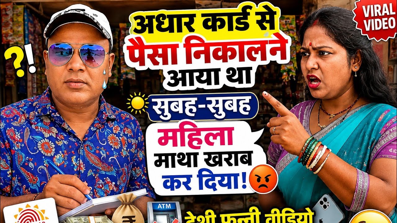 आधार कार्ड से पैसा निकालने आया था, सुबह-सुबह महिला ने माथा खराब कर दिया! 😂 #Funny@kashyapfunny8877 