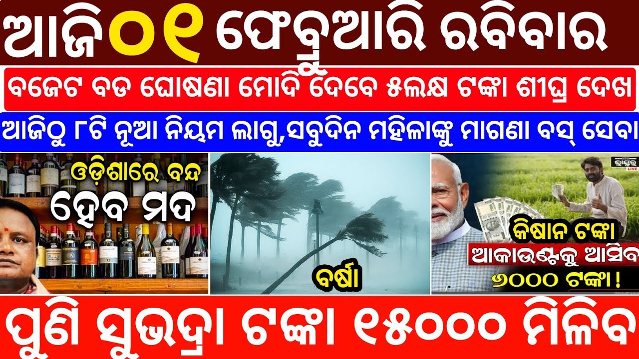 Today's Odia News/01 February 2026/Odisha News Today/PM Kisan Yojana/Subhadra Yojana/odisha news