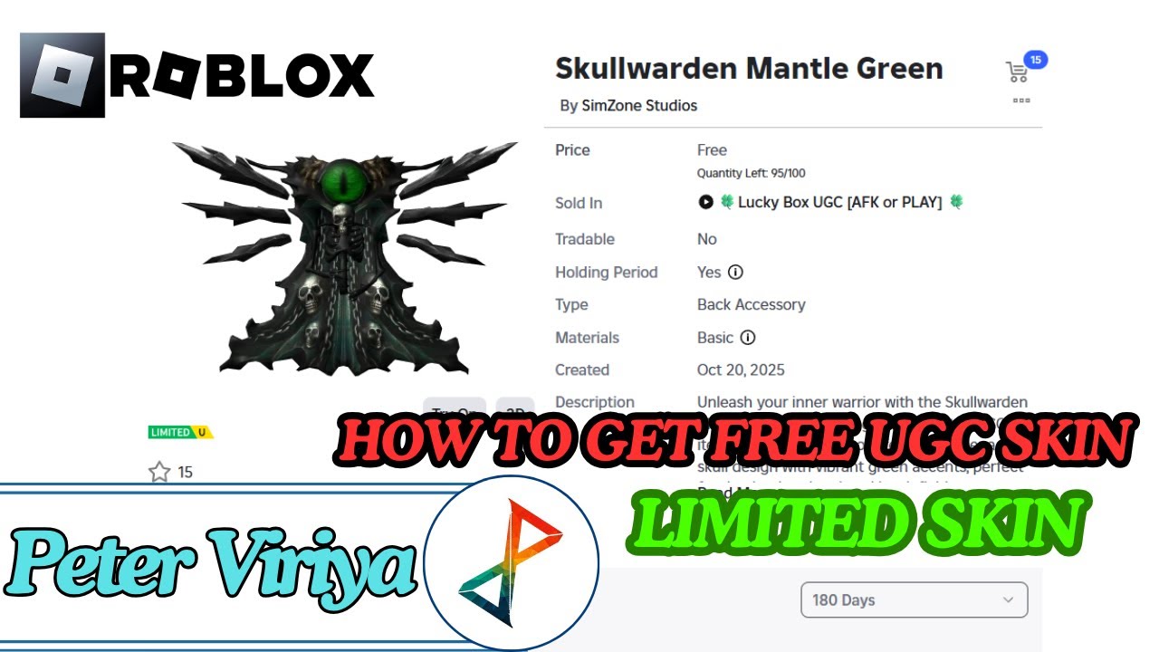 [FREE UGC] Roblox FREE UGC LIMITED HOW TO GET Skullwarden Mantle Green in Lucky Box UGC 