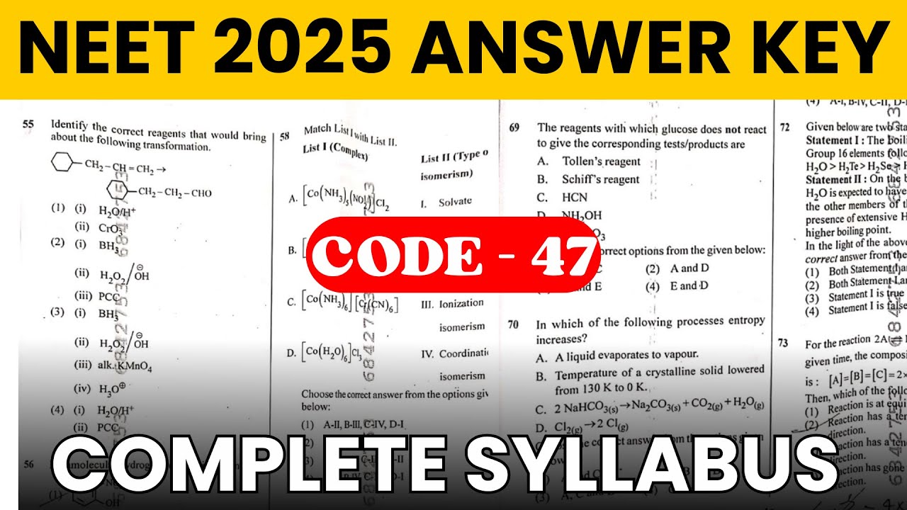 Neet 2025 answer key 🚀 | Code 47🔐 | Neet 2025 question paper with ...
