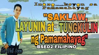 SAKLAW, LAYUNIN at TUNGKULIN ng Pamamahayag, /BSED2-Filipino/