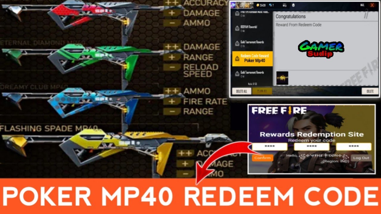 Poker Mp40 Redeem Code || Get Free Poker Mp40 || FreeFire Redeem Code today | 