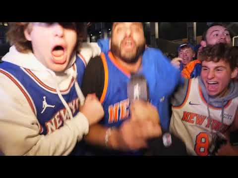 New York Knicks fans go crazy after they win their home opener against the Celtics.