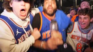 New York Knicks fans go crazy after they win their home opener against the Celtics.