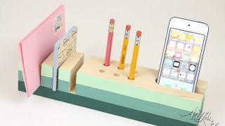 Build a cute and functional desk organizer out of a single 1x3 piece of lumber. With storage for writing utensils, notepads and even 