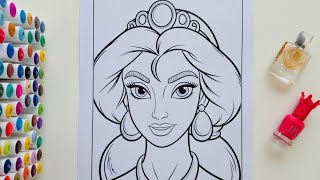 Coloring Jasmine🧞‍♂️ Disney Princess GIANT🔥ColoringPage | Ohuhu Art Markers