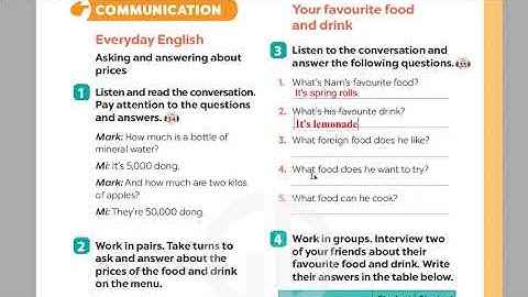 TIẾNG ANH 7 GLOBAAL SUCCES (EENHEID 5 ETEN EN DRINKEN) COMMUNICATIE