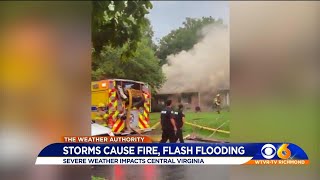 Storms cause fire, flash flooding in Central Virginia