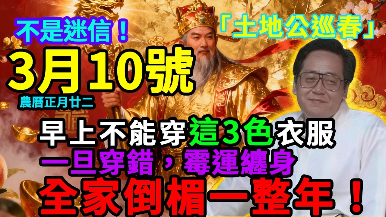 不是迷信！3月10號，農曆正月廿二，「土地公巡春日」，早上出門萬萬不能穿這3色衣服，一旦穿錯，霉運纏身，全家倒楣一整年！＃佛學 ＃佛淨 ＃佛陀 ＃佛法 ＃佛教 ＃修行