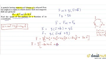 A particle having mass m and charge q is released from the origin in a region in whichelectric ...