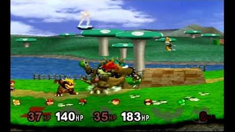 Super Smash Bros Melee Debug Menu Fun - 6-Players - Stamina on 1-1 Mushroom Kingdom
