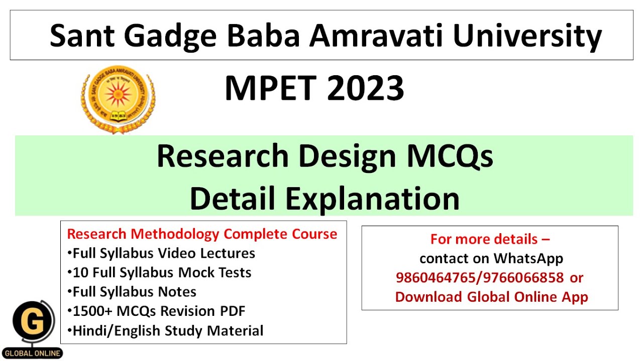 Research Design MCQs|Sant Gadge Baba Amravati University PhD Entrance Test 2023|