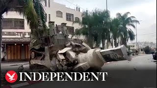 Israeli bulldozer destroys monument of former Palestinian Authority  president