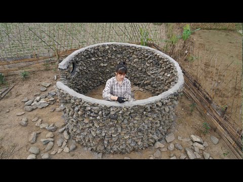 Build a chicken coop system by stacking many stones - Free bushcraft, farm life, green forest life