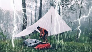 CAMPING IN HEAVY RAIN, SOLO CAMPING IN HEAVY RAIN AND THUNDERSTORMS, RAIN SOUNDS RELAXING