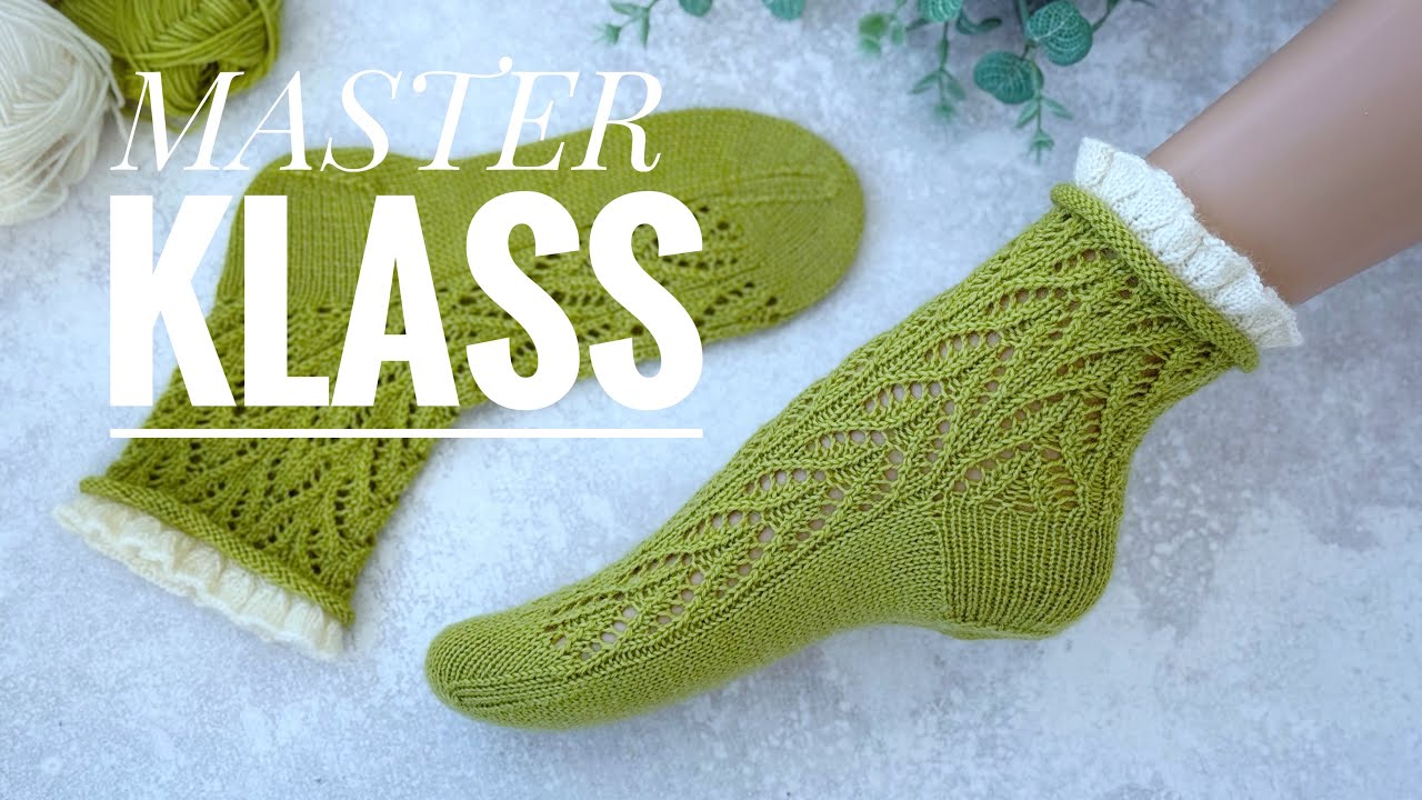 Как связать Ажурные носки спицами. Носки с рюшами. Мастер класс для начинающих knitting socks