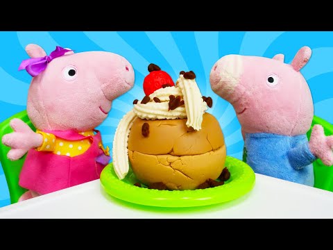 Çizgi film oyuncakları ile yemek yapma oyunu. Peppa Pig pasta yapıyor