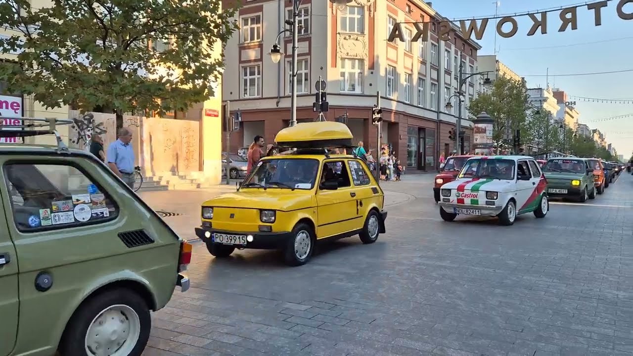 Parada Maluchów  ul. Piotrkowska Łódź  Polska 2024. Car parade Fiat 126p Lodz Poland 2024.